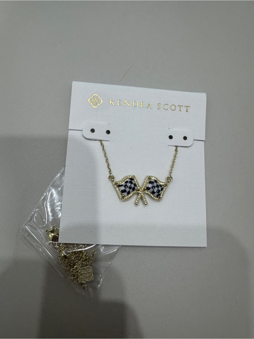 Kendra Scott Gold Racing Flag Necklace - Black & White Enamel
